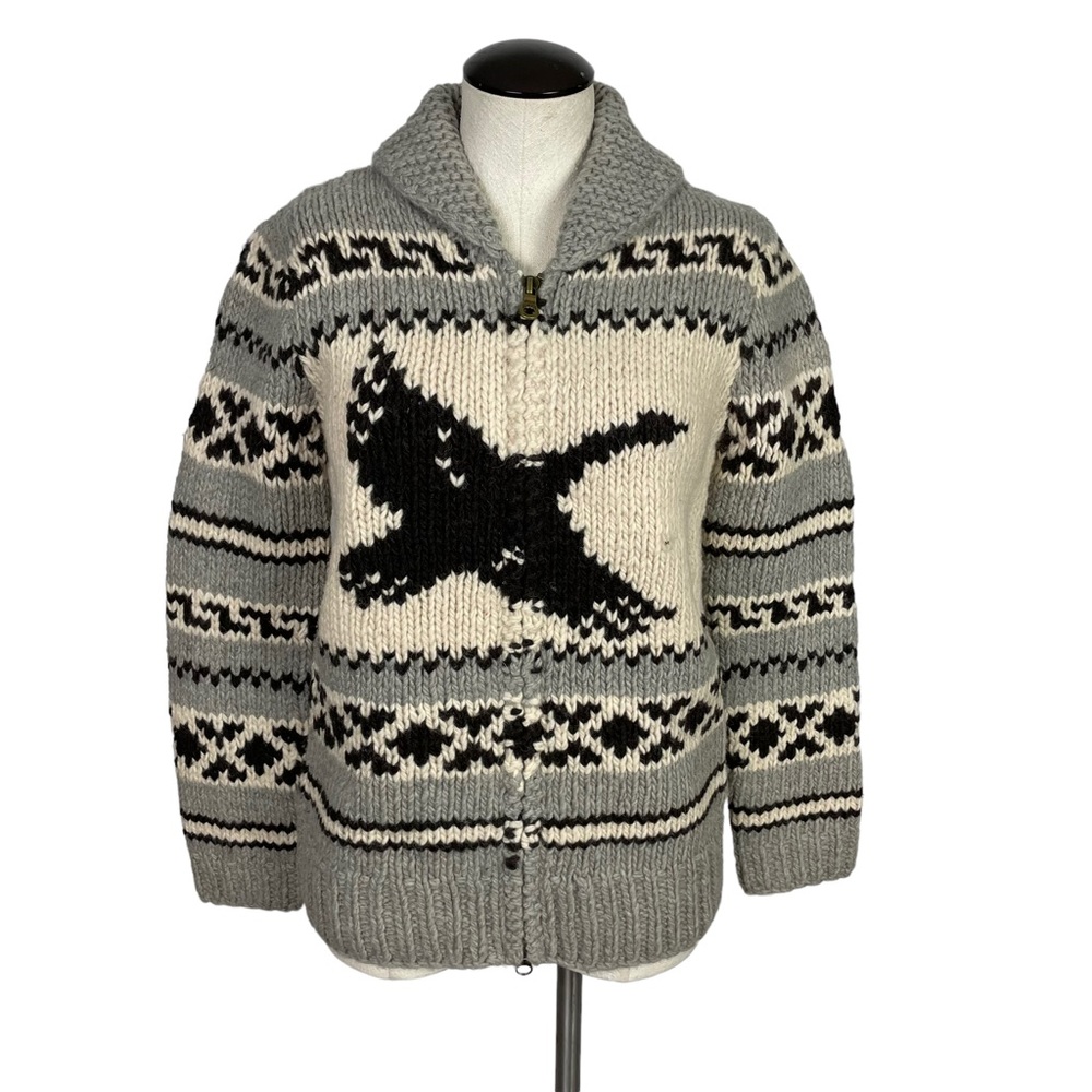 Eddie Bauer Hand Knit‎ Wool Full Zip Cowichan Goose Sweater Cardigan Medium